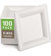 Gezond 100 Pack Compostable Square Plates 10 Inch Disposable Paper Plates Sugarcane Square Dinner...