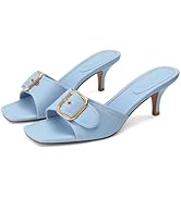 Dsevht Black Kitten Heel Sandals Stiletto Low Heels Slip On Slides Mule Sandal Square Open Toe Dr...