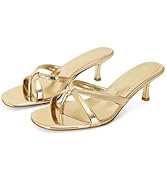 Dsevht Gold Kitten Heel Sandals for Women Flip Flop Strappy Mule heels Rounded Open Toe Heeled Th...