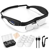 Dilzekui Magnifying Glass with Light 1X to 14X, Rechargeable Headband Magnifier with Carry Case, ...
