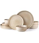 AmorArc Ceramic Dinnerware Sets,Handmade Reactive Glaze Stoneware Plates and Bowls Sets,Highly Sc...
