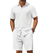 COOFANDY Men's 2 Piece Outfit Casual Short Sleeve Button Down Shirt and Beach Shorts Set Summer V...