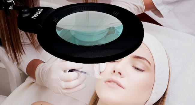 XL Bifocal LED Magnifying Lamp, 7-Inch Acrylic Lens, 5D/20D Magnification, Dimmable, 84 SMD LED