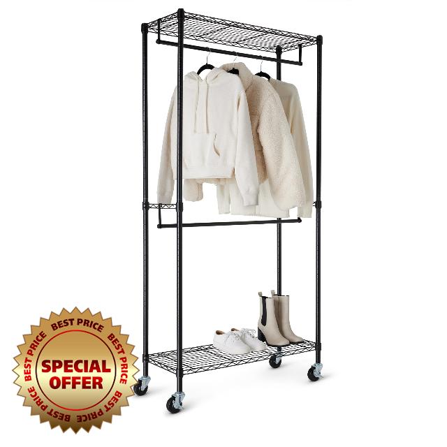 Amazon Basics Adjustable Double Rod Rolling Garment Rack