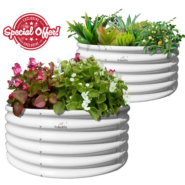A ANLEOLIFE 2-Pack 4ft x 18” Tall Galvanized Raised Garden Beds Outdoor