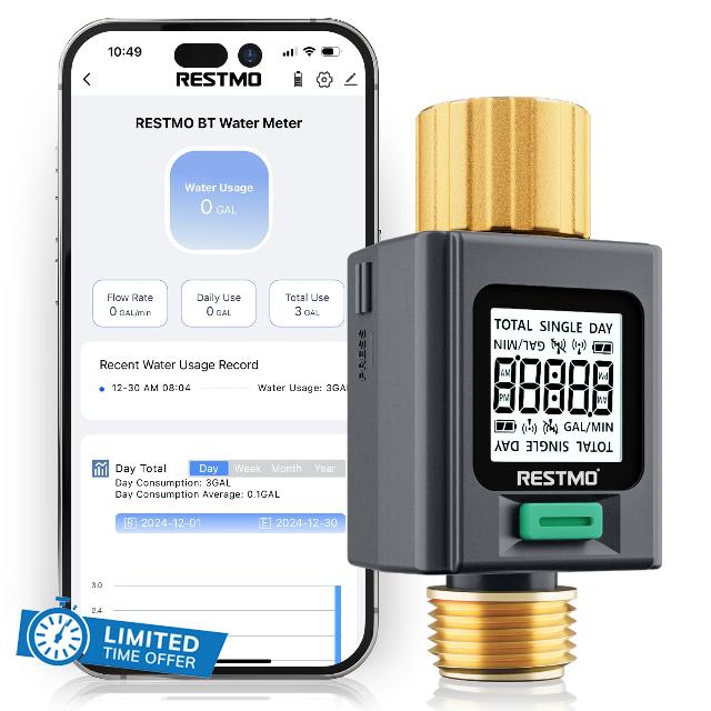 RESTMO Smart Water Flow Meter with Screen Backlight