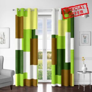 Tyrot Avocado Green 100% Blackout Curtains for Bedroom 63 inch Long 2 Panels Set White Modern Abstract Geometric Black Out Curtains Insulated Room Darkening Window Drapes for Living Room