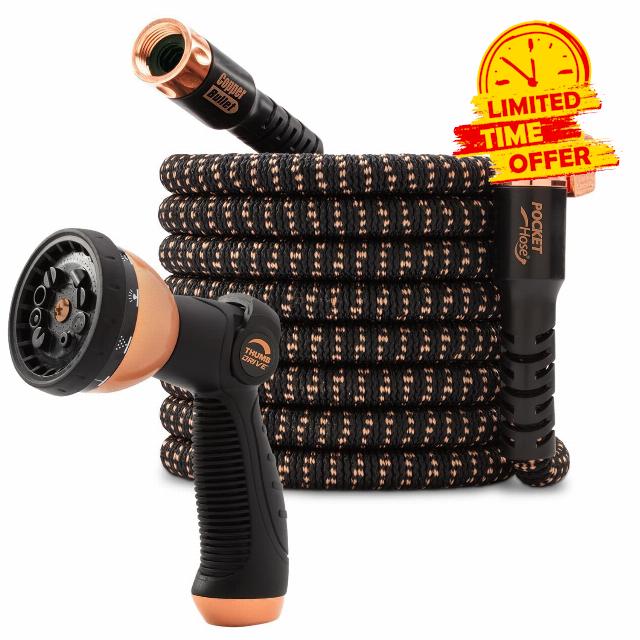 Pocket Hose 75 FT Copper Bullet Expandable Garden Hose w/10 Pattern Thumb Spray Nozzle AS SEEN ON TV 650psi 3/4 in Patented Lead-Free Ultra-Lightweight Solid Copper Anodized Aluminum