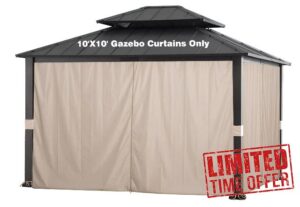 SCOCANOPY 10' x 10' Gazebo Privacy Curtain Set Fit for 10X10 Ft Gazebo，Universal Replacement Sidewall 4-Panels