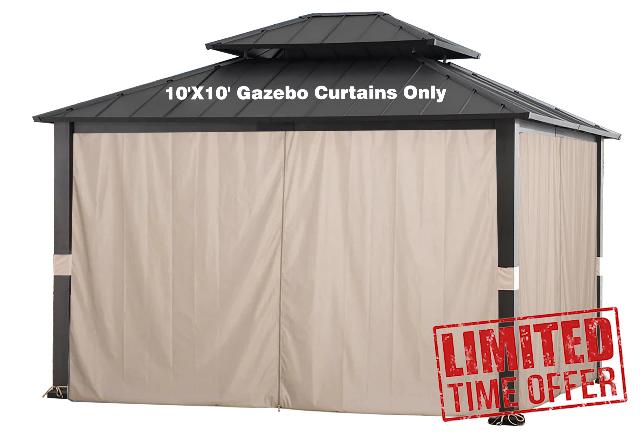 SCOCANOPY 10' x 10' Gazebo Privacy Curtain Set Fit for 10X10 Ft Gazebo，Universal Replacement Sidewall 4-Panels
