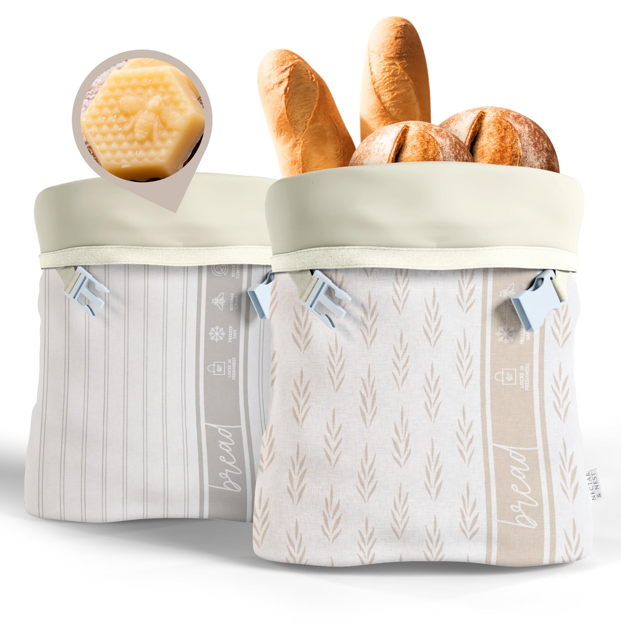 Nectar & Nest Reusable Beeswax Bread Bags for Homemade Bread & Sourdough – XL Eco-Friendly