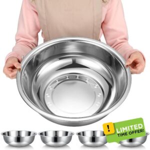 Nuogo 4 Pcs Stainless Steel Mixing Bowls Metal Mixing Bowls Extra Large Basin Salad Basin Deeper Edge Dishwasher Safe Mirror Finish for Home and Commercial