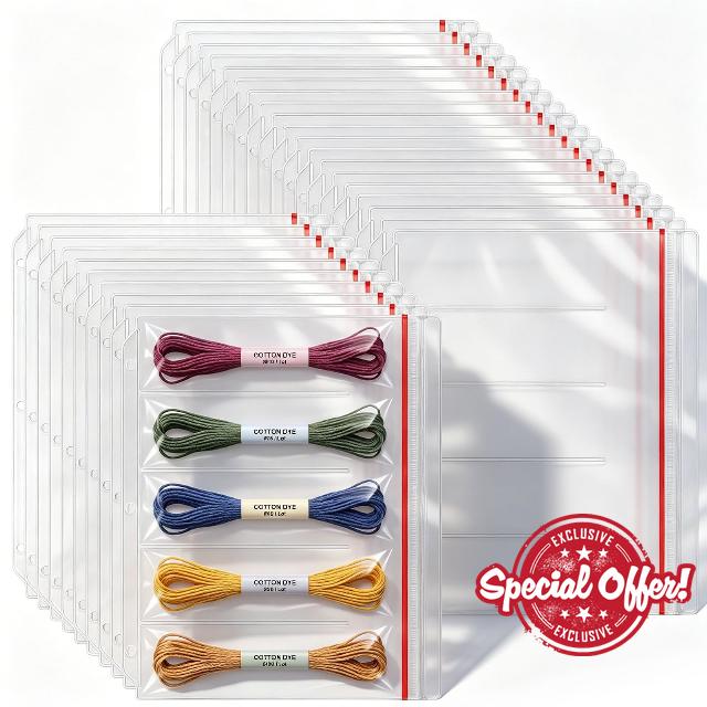 Hoteam 30 Pack Zipper Binder Pages for Embroidery & Cross-Stitch Floss Skeins