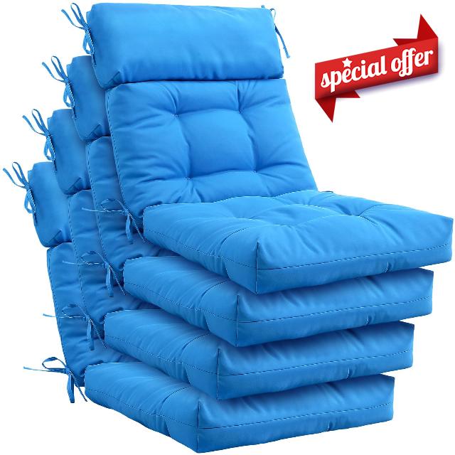 Barydat 4 Pack High Back Chair Cushion Indoor Outdoor Tufted Seat and Back Chair Rocking Pads Lounge Porch Seat Cushion with Ties for Patio Furniture