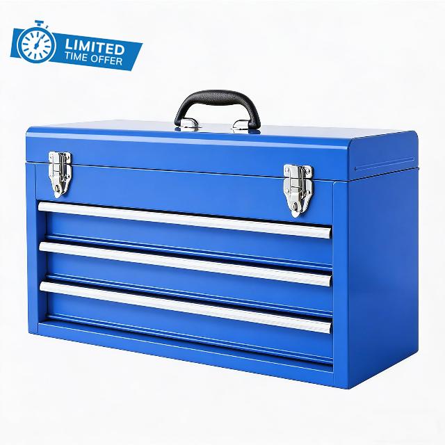 BIG RED ANTBD133-XU Torin 3 Drawer 20.5" Portable Metal Tool Box: Ball-Bearing Slides and 2 Metal Latches for Secure Closure in Garage