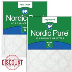 Nordic Pure 20x25x1 (Actual Size: 19 1/2 x 24 1/2 x 3/4) Poly Green MERV 6 AC Furnace Air Filters – Reduces Dust