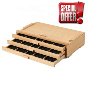 MEEDEN Artist Storage Supply Box: 3-Tier Solid Beech Wood for Artist Supplies with Removable Dividers-Tool Storage Organizer Case for Brushes