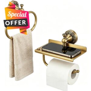 Antique Brass Toilet Paper Holder with Phone Shelf