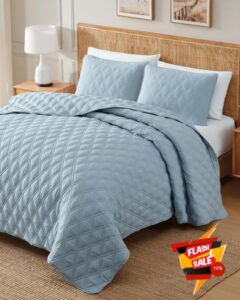 Quilts Queen Size - Dusty Blue Bedspread Queen Size with Diamond Stitch Pattern - Lightweight Bedspread for All Seasons - Soft