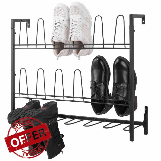 MyGift Premium Black Metal Hanging Wall Shoe Rack for Walk in Closet