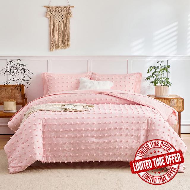 6 Pieces Tufted Dots Bed in a Bag Twin Comforter Set Girls Pink