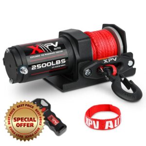 XPV AUTO 2500lbs Synthetic Winch with Remote Control & Mounting Plate ATV UTV Towing Trailer Winch Off-Road