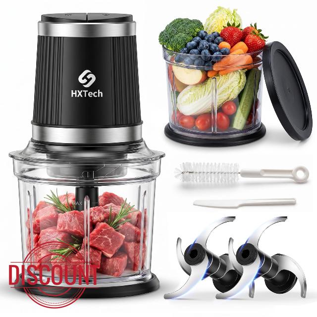 Food Processor Set: 2-Speed Electric Food Chopper with 2 Bowls (4 Cup+4 Cup)