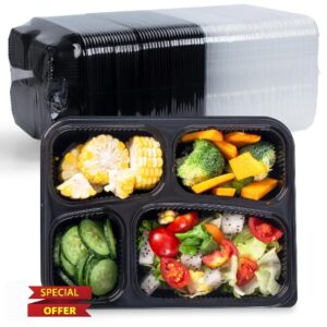 YANGRUI Meal Prep Containers 40 Pack 34 oz - Shrink-Wrapped No Pre-Wash | 4 Compartment Leak-Resistant Bento Box | BPA Free Shatterproof PP | Microwave Safe To-Go Food Storage for Leftovers & Parties