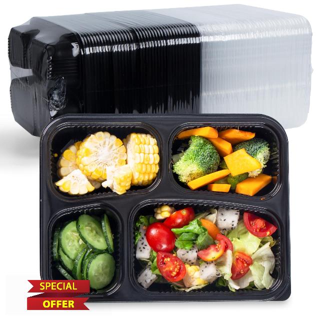 YANGRUI Meal Prep Containers 40 Pack 34 oz - Shrink-Wrapped No Pre-Wash | 4 Compartment Leak-Resistant Bento Box | BPA Free Shatterproof PP | Microwave Safe To-Go Food Storage for Leftovers & Parties