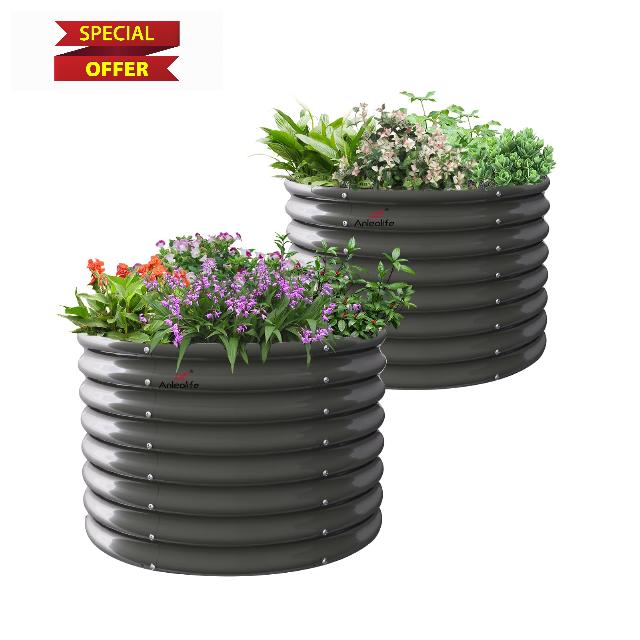 A ANLEOLIFE 2-Pack 3ft x 24” Tall Galvanized Raised Garden Beds Outdoor