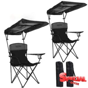 YOUNG WOOD Portable Camping Chair Beach Chair with Shade Canopy