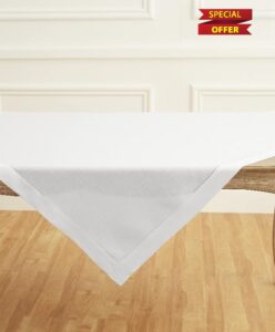 Solino Home White Linen Tablecloth 52 x 52 Inch - 100% Pure Linen Square Table Throw - Classic Hemstitch