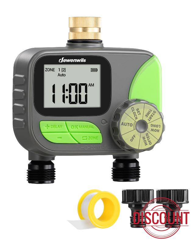 DEWENWILS 2-Zone Outdoor Hose Timer - Automatic Sprinkler Timer with Brass Inlet