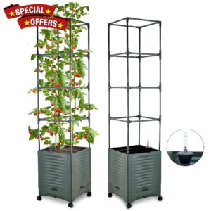 Tomato Planter Pot Tomato Box Raised Garden Bed 56.5" Tall Self-Watering and Water Indicator Planter for Tomato Outdoor Indoor Metal Trellis for Climbing Plants Large Reservoir-1 planter-not 2