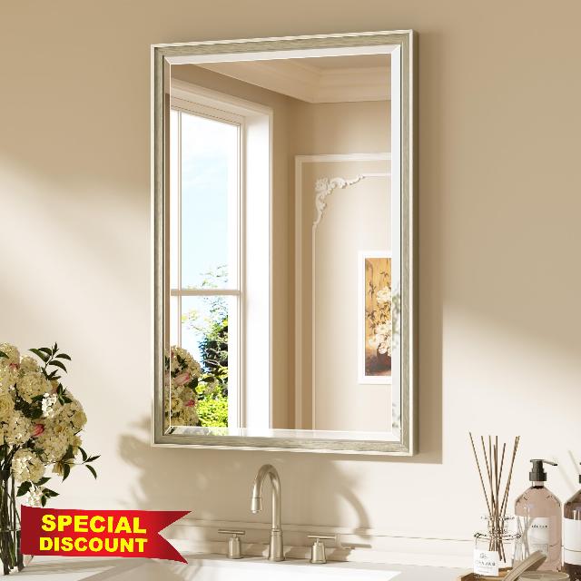 Keonjinn 20" x 30" Brushed Nickel Bathroom Mirrors for Over Sink