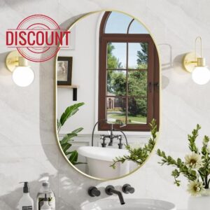 24x36 Inch Brushed Gold Oval Bathroom Mirror