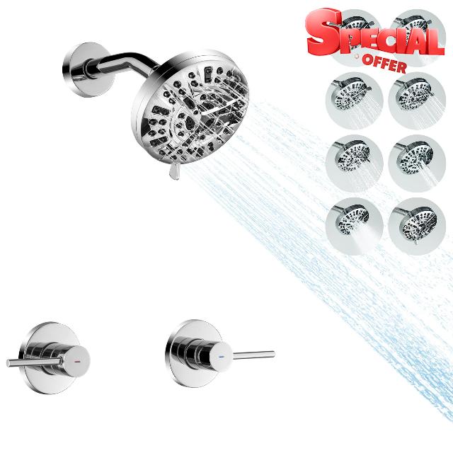 Chrome 2 Handle Shower faucet Set with 8 Mode Shower Head