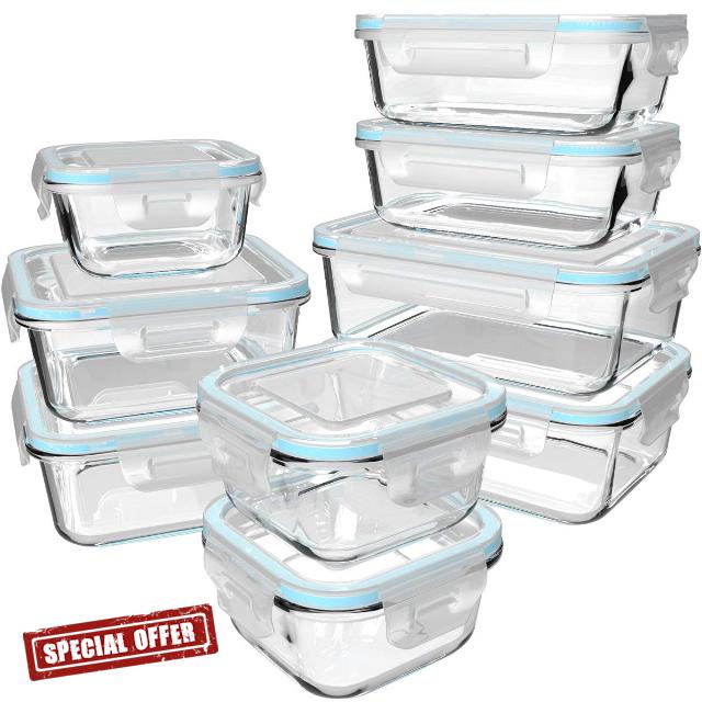 S SALIENT 18 Piece Glass Food Storage Containers with Lids
