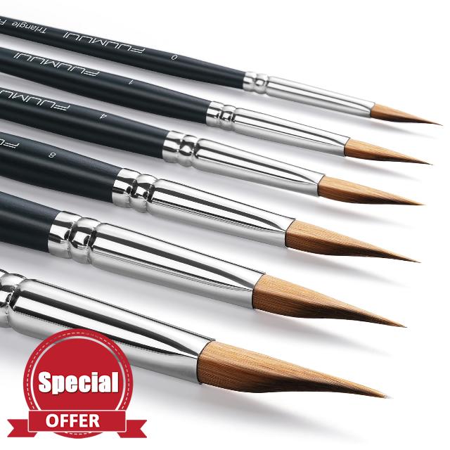 Triangle Wedge Paint Brushes Set – Fuumuui 6pcs Precision Pointed Pinstriping Professional Synthetic Brush for Watercolor