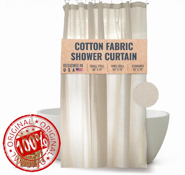 FABRIC SHOWER CURTAIN LINER 36"x74" SMALL Stall Size - Stylish Quality Bathroom Drape - Earth Friendly Non-Toxic Odor-Free NATURAL Cotton Liner