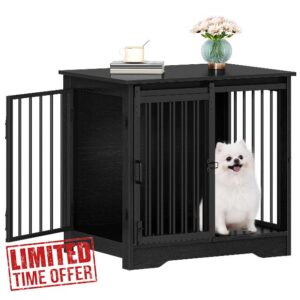 Hzuaneri 27.2" Dog Crate Furniture with Barn Door