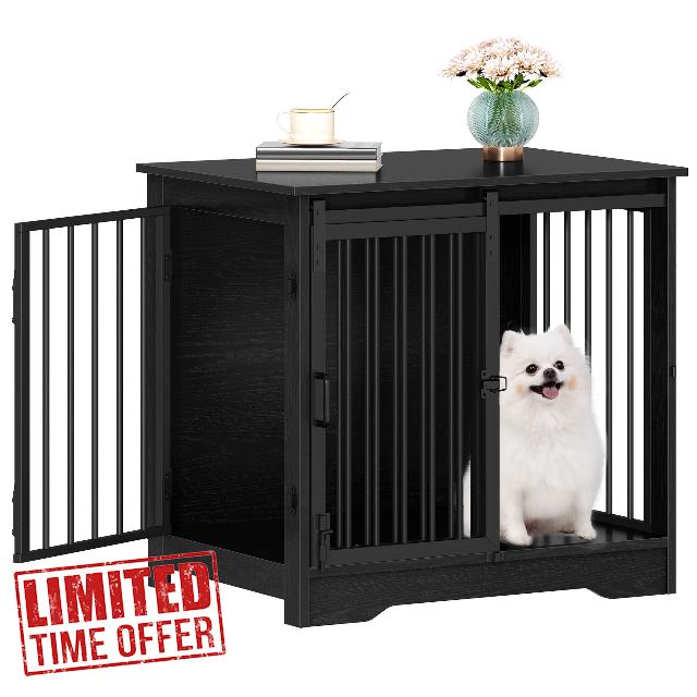 Hzuaneri 27.2" Dog Crate Furniture with Barn Door