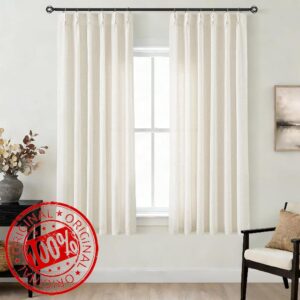 Birch Linen Pleated Curtains 63 Inch Length 2 Panels for Living Room Pinch Pleat Semi Sheer Drapes Light Filtering Window Treatments with Hooks Lightweight for Bedroom Elegant Country Decor 40x63