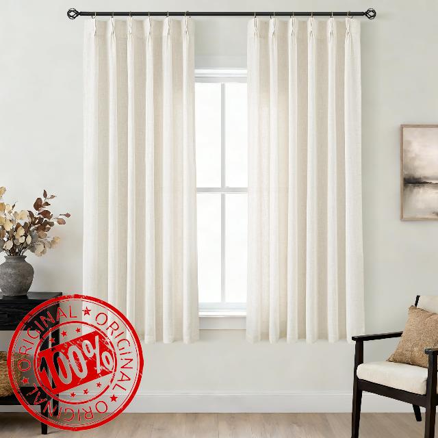 Birch Linen Pleated Curtains 63 Inch Length 2 Panels for Living Room Pinch Pleat Semi Sheer Drapes Light Filtering Window Treatments with Hooks Lightweight for Bedroom Elegant Country Decor 40x63