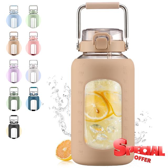WINSA 84oz Glass Water Bottle with Stainless Steel Handle