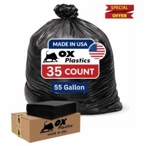 55 Gallon 4mil Trash Can Liners Bags - (35 Count) Capacity & Thick Extra Heavy Duty Strength - Large Garbage