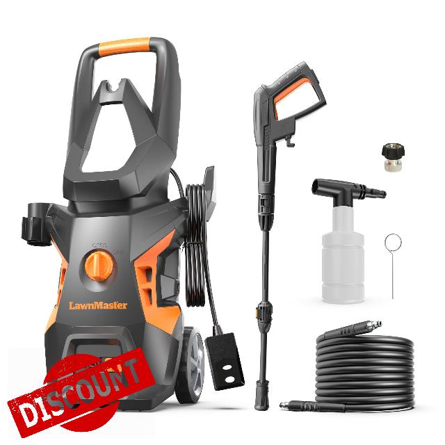 LawnMaster LT306-1800C Electric Pressure Washer 13 Amp 1.4 GPM 2100 Max PSI CSA Certified with Foam Bottle