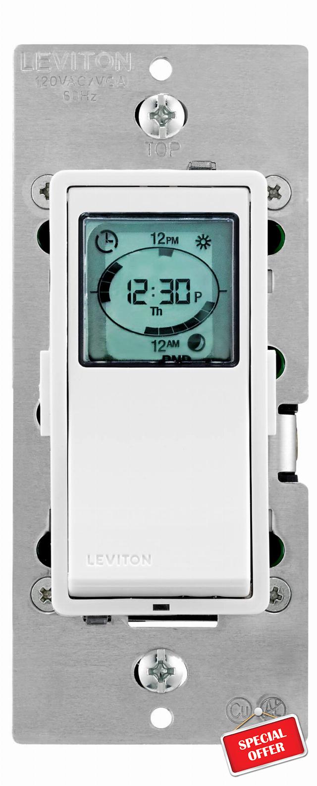 Leviton Decora Programmable and Astronomical Timer Switch for Lights and Motor Loads