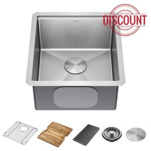 DELTA FAUCET Lorelai 17-inch Workstation Bar Prep Kitchen Sink Undermount 16 Gauge Stainless Steel Single Bowl with WorkFlow Ledge and Kit of 5 Accessories