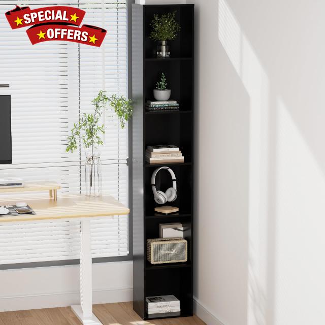 Tall Narrow Bookshelf 6-Tier Bookcase